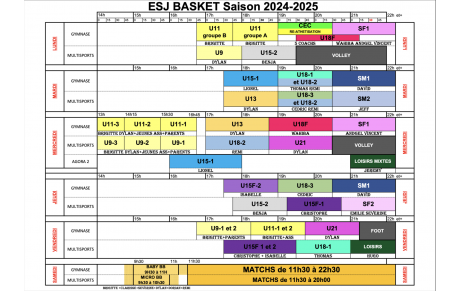 Planning d'entrainements saison 2024-2025